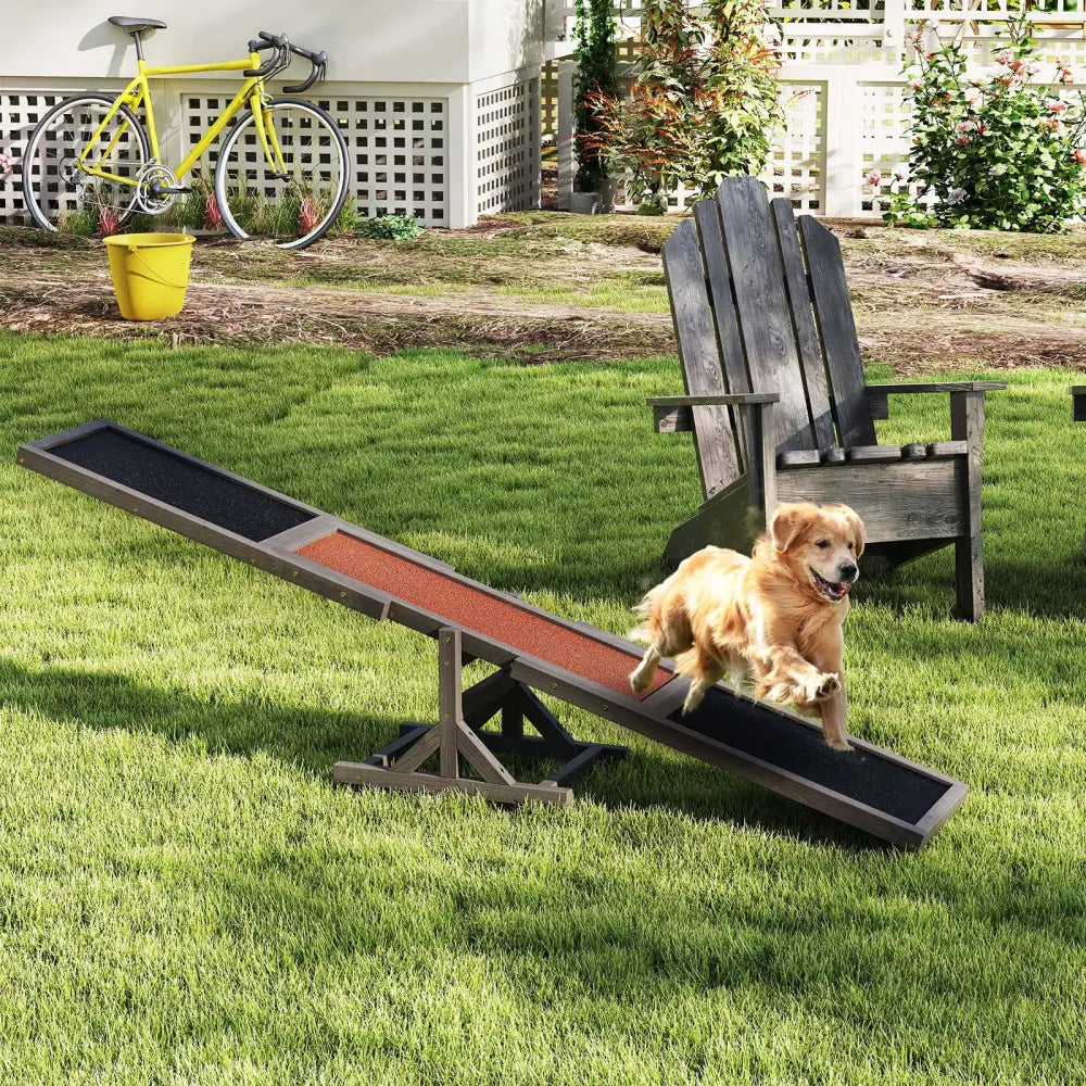 Wooden Dog Agility Seesaw Dog Outdoor Run Game Toy for Obstacle Courses-Gray - Gray - Dog Supplies