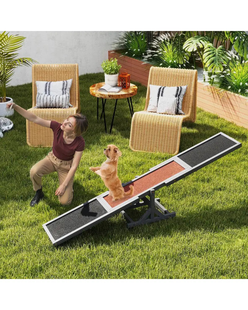 Wooden Dog Agility Seesaw Dog Outdoor Run Game Toy for Obstacle Courses-Gray - Gray - Dog Supplies