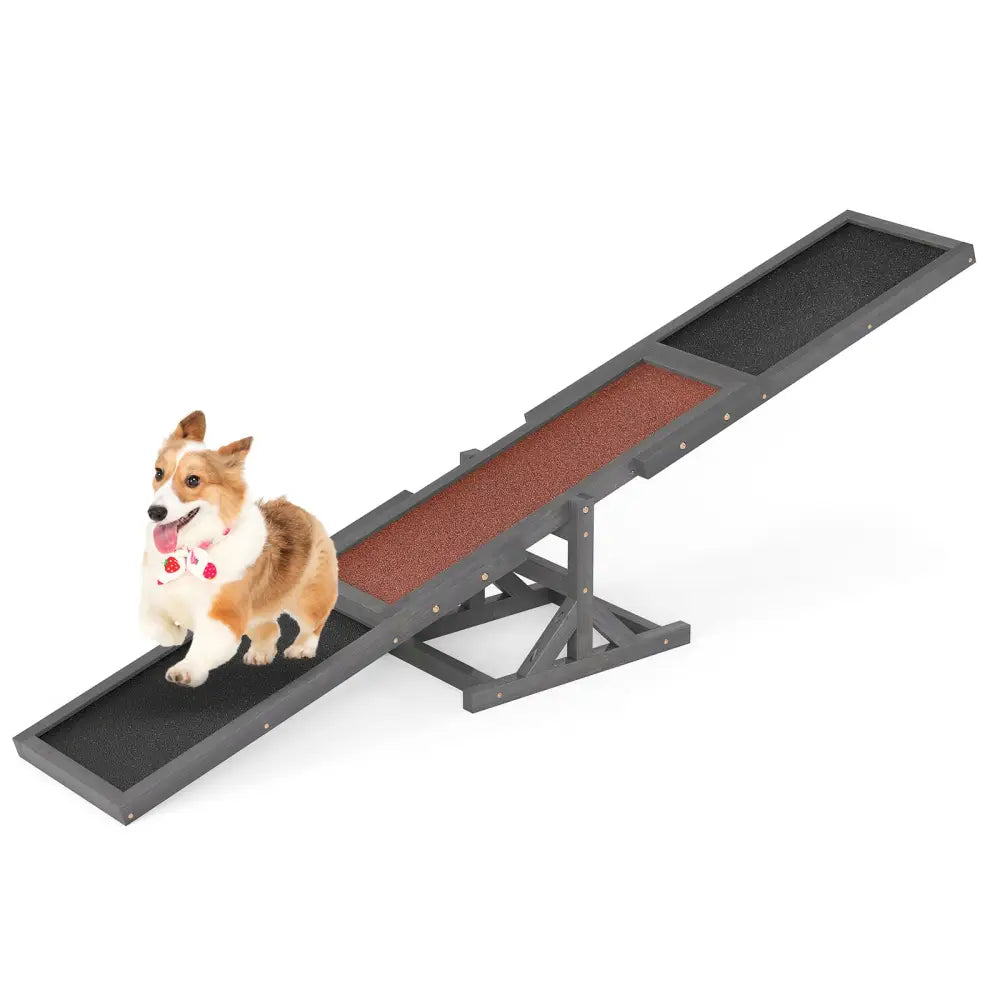 Wooden Dog Agility Seesaw Dog Outdoor Run Game Toy for Obstacle Courses-Gray - Gray - Dog Supplies