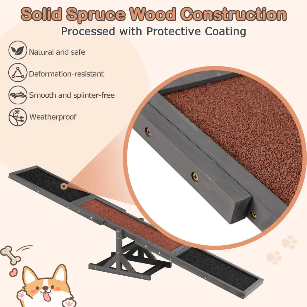 Wooden Dog Agility Seesaw Dog Outdoor Run Game Toy for Obstacle Courses-Gray - Gray - Dog Supplies