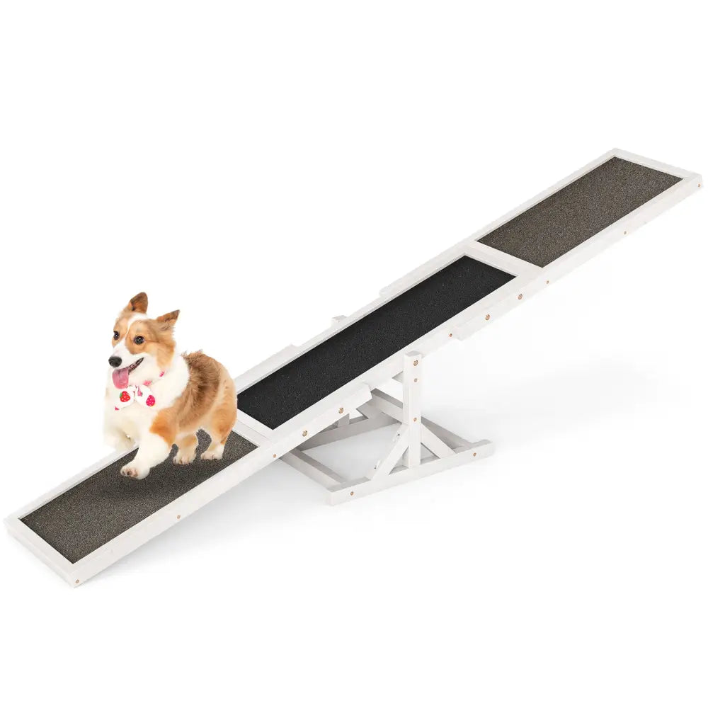 Wooden Dog Agility Seesaw Dog Outdoor Run Game Toy for Obstacle Courses-White - White - Dog Supplies