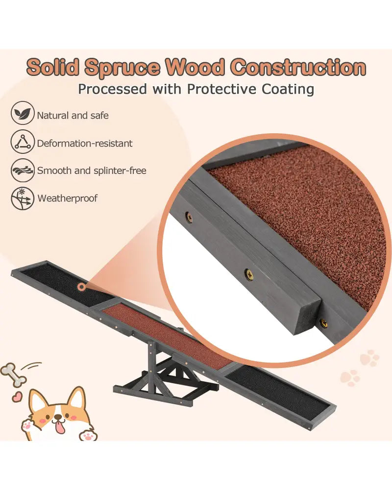 Wooden Dog Agility Seesaw Dog Outdoor Run Game Toy for Obstacle Courses-Gray - Gray - Dog Supplies