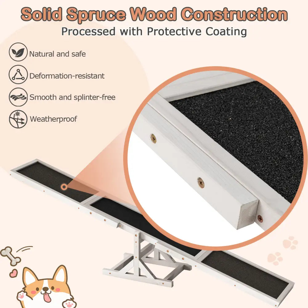 Wooden Dog Agility Seesaw Dog Outdoor Run Game Toy for Obstacle Courses-White - White - Dog Supplies