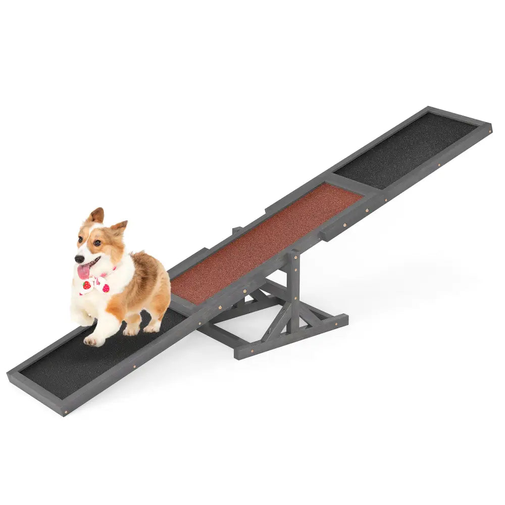 Wooden Dog Agility Seesaw Dog Outdoor Run Game Toy for Obstacle Courses-Gray - Gray - Dog Supplies