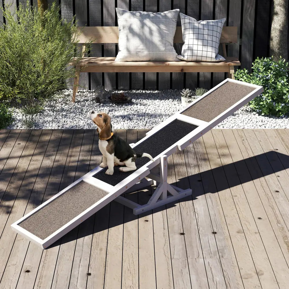 Wooden Dog Agility Seesaw Dog Outdoor Run Game Toy for Obstacle Courses-White - White - Dog Supplies