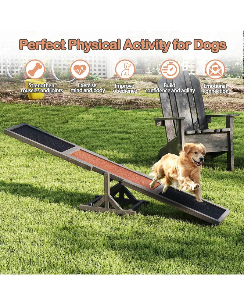Wooden Dog Agility Seesaw Dog Outdoor Run Game Toy for Obstacle Courses-Gray - Gray - Dog Supplies