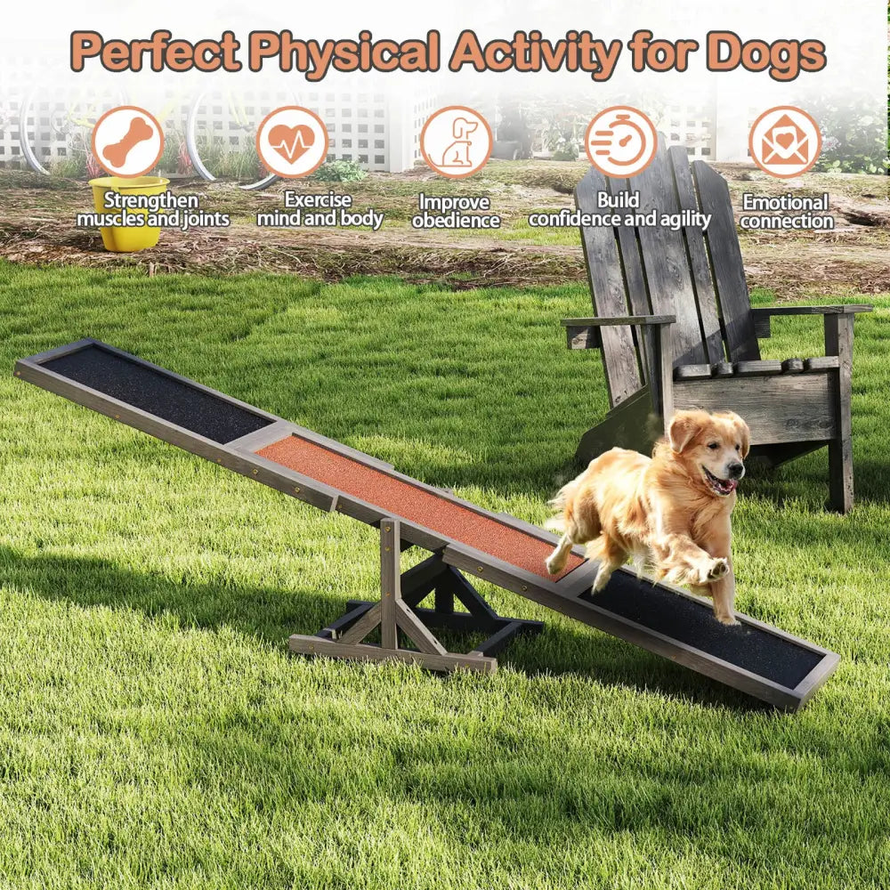 Wooden Dog Agility Seesaw Dog Outdoor Run Game Toy for Obstacle Courses-Gray - Gray - Dog Supplies