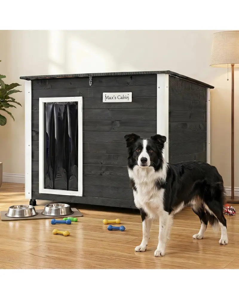 Wooden Dog House Outdoor with Natural Spruce Wood Frame Removable Floor and Openable Asphalt Roof-L - Dog Kennels