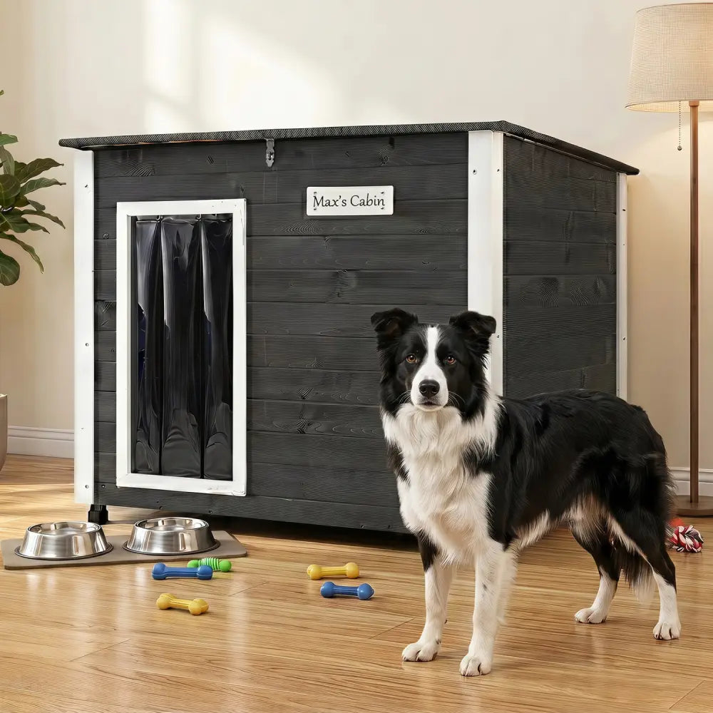 Wooden Dog House Outdoor with Natural Spruce Wood Frame Removable Floor and Openable Asphalt Roof-L - Dog Kennels