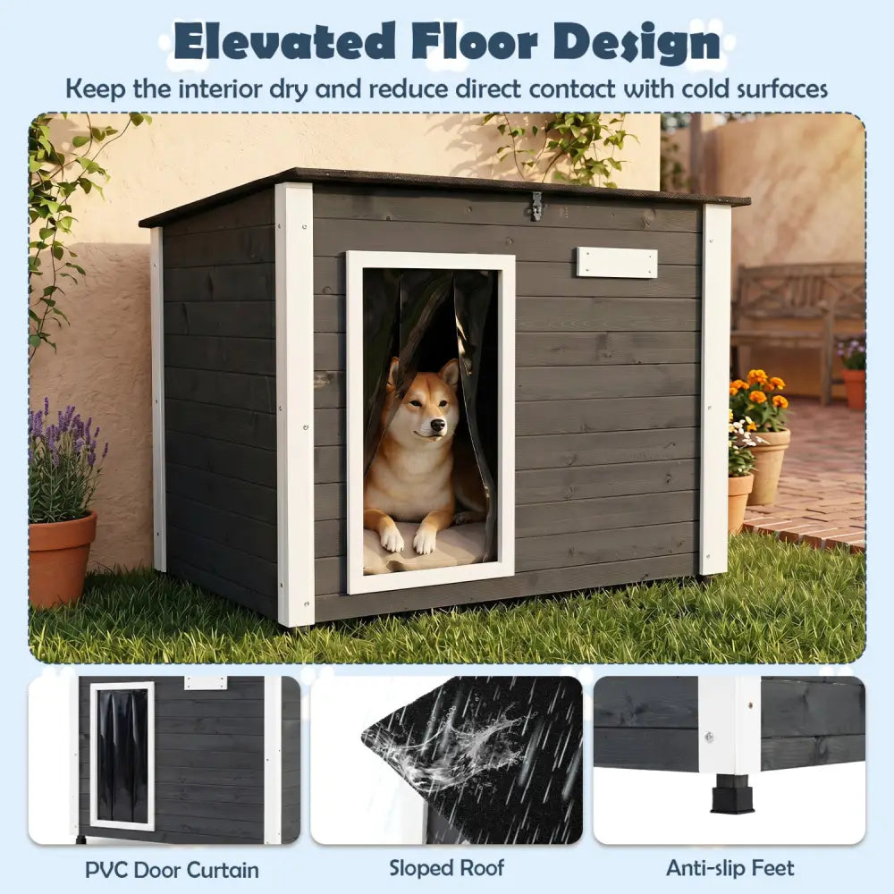 Wooden Dog House Outdoor with Natural Spruce Wood Frame Removable Floor and Openable Asphalt Roof-S - Dog Kennels