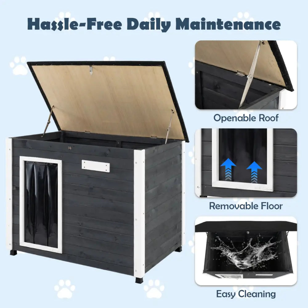 Wooden Dog House Outdoor with Natural Spruce Wood Frame Removable Floor and Openable Asphalt Roof-L - Dog Kennels
