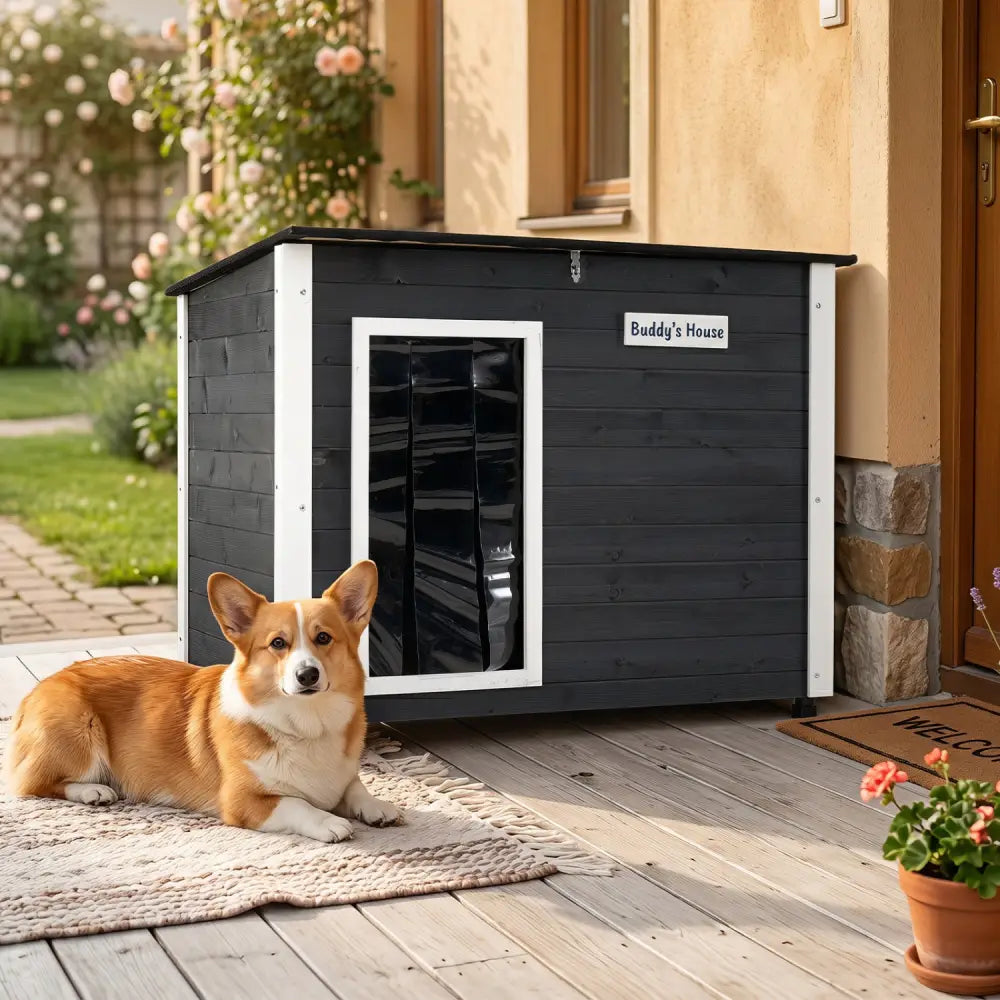 Wooden Dog House Outdoor with Natural Spruce Wood Frame Removable Floor and Openable Asphalt Roof-S - Dog Kennels