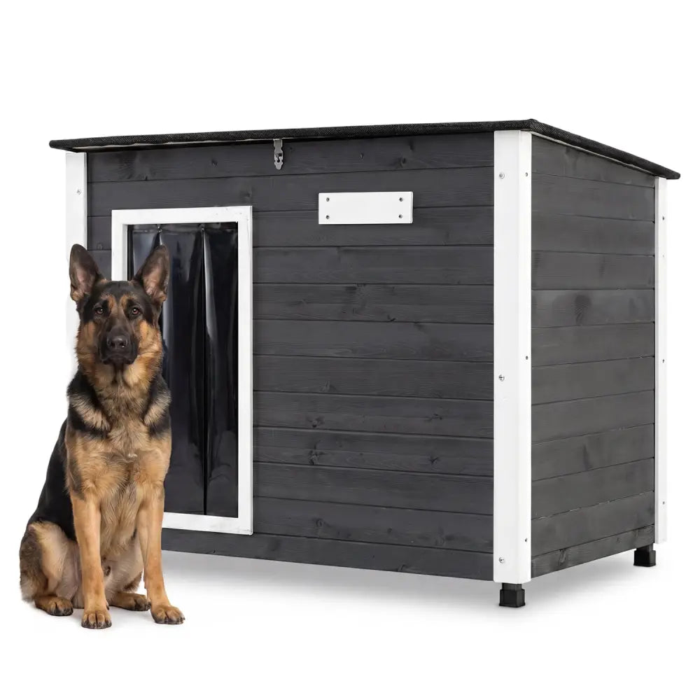 Wooden Dog House Outdoor with Natural Spruce Wood Frame Removable Floor and Openable Asphalt Roof-L - Dog Kennels