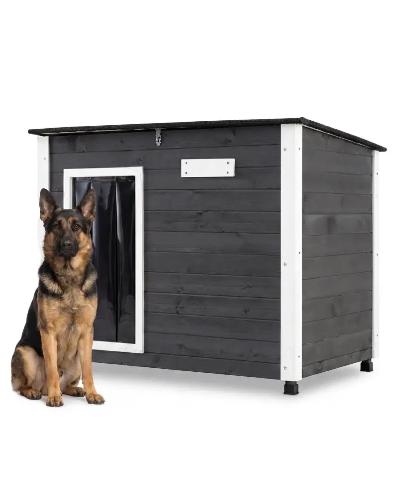 Wooden Dog House Outdoor with Natural Spruce Wood Frame Removable Floor and Openable Asphalt Roof-L - Dog Kennels