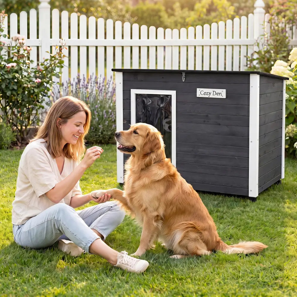 Wooden Dog House Outdoor with Natural Spruce Wood Frame Removable Floor and Openable Asphalt Roof-L - Dog Kennels