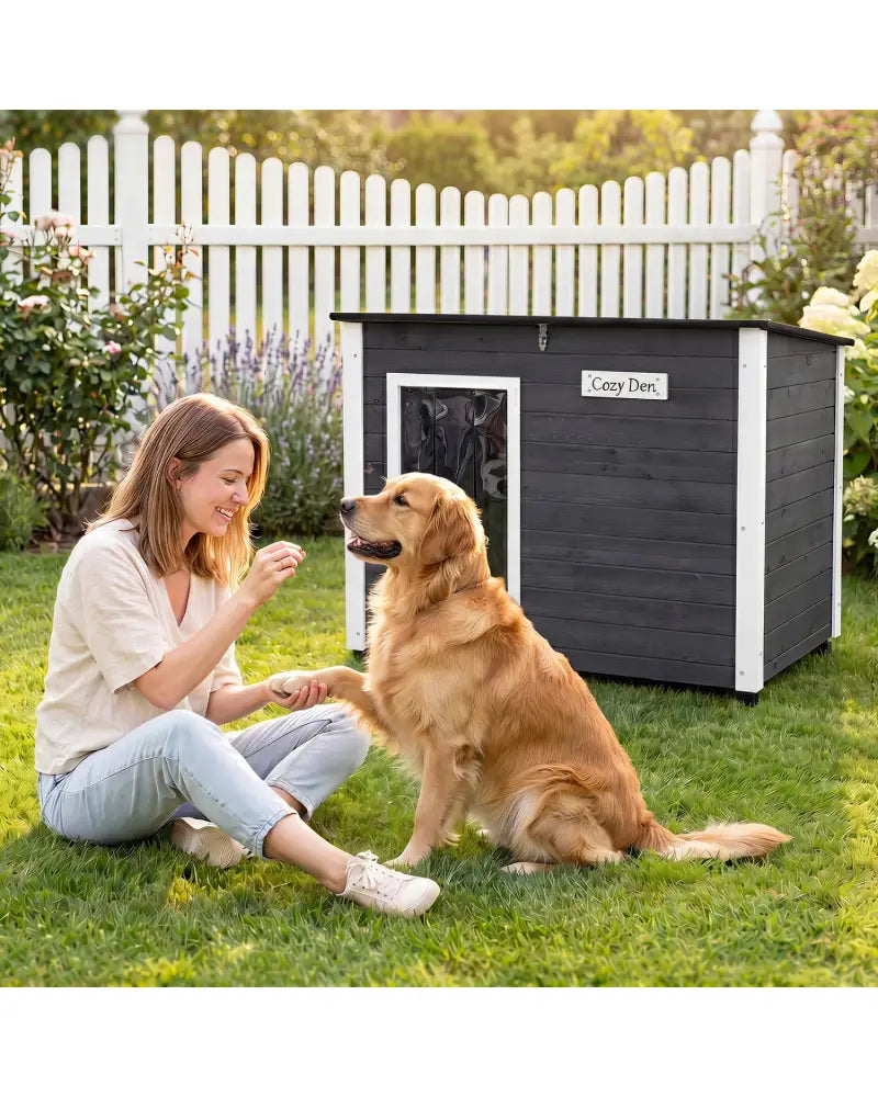 Wooden Dog House Outdoor with Natural Spruce Wood Frame Removable Floor and Openable Asphalt Roof-L - Dog Kennels