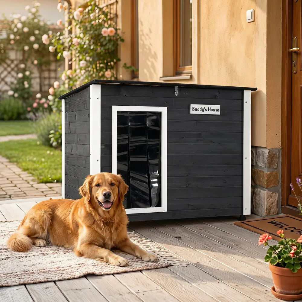 Wooden Dog House Outdoor with Natural Spruce Wood Frame Removable Floor and Openable Asphalt Roof-L - Dog Kennels