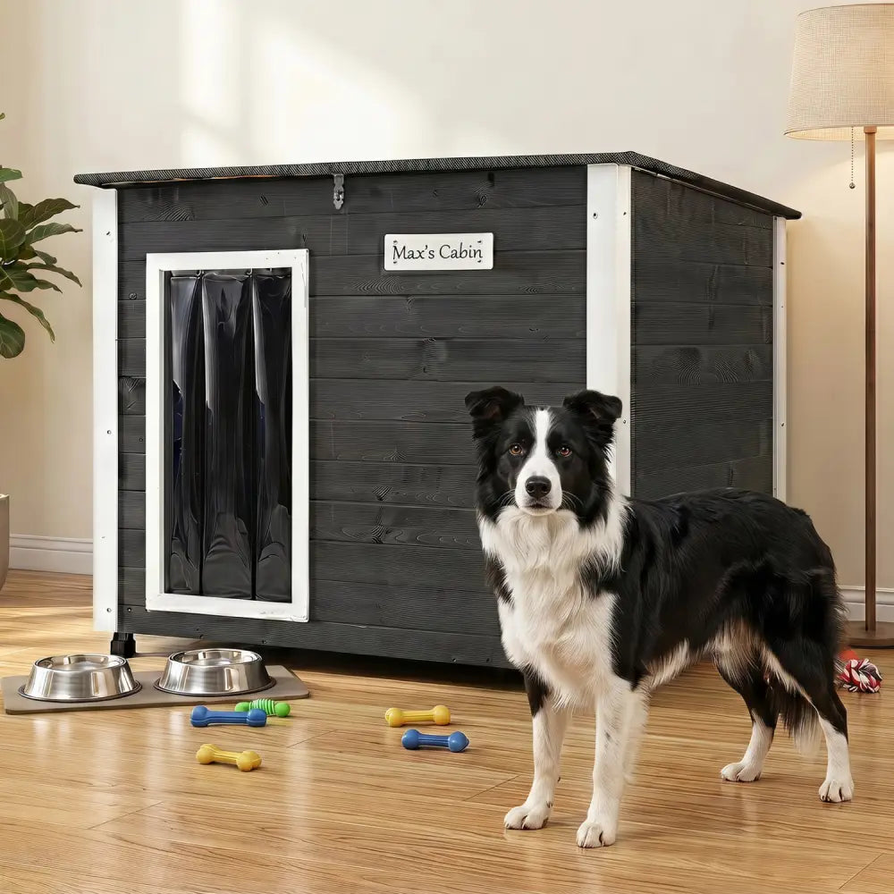 Wooden Dog House Outdoor with Natural Spruce Wood Frame Removable Floor and Openable Asphalt Roof-L - Dog Kennels