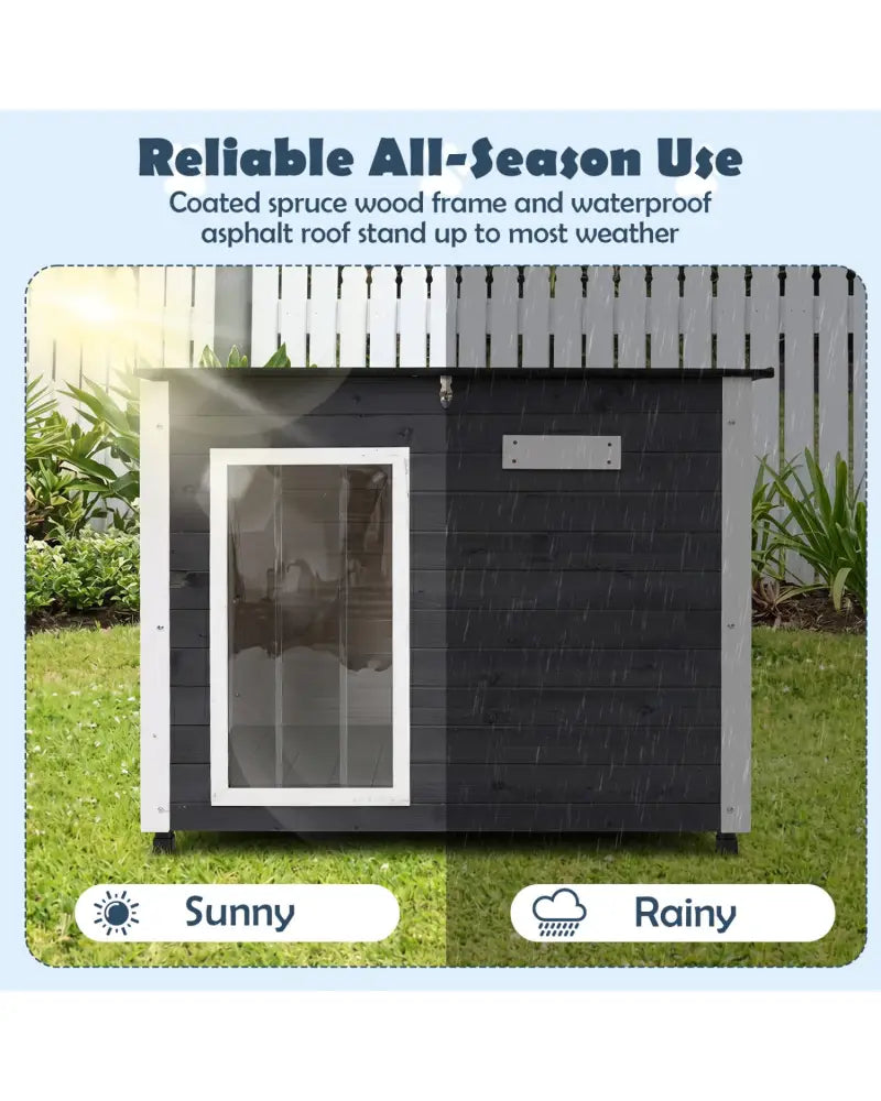 Wooden Dog House Outdoor with Natural Spruce Wood Frame Removable Floor and Openable Asphalt Roof-L - Dog Kennels