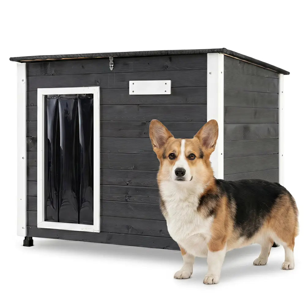 Wooden Dog House Outdoor with Natural Spruce Wood Frame Removable Floor and Openable Asphalt Roof-S - Dog Kennels