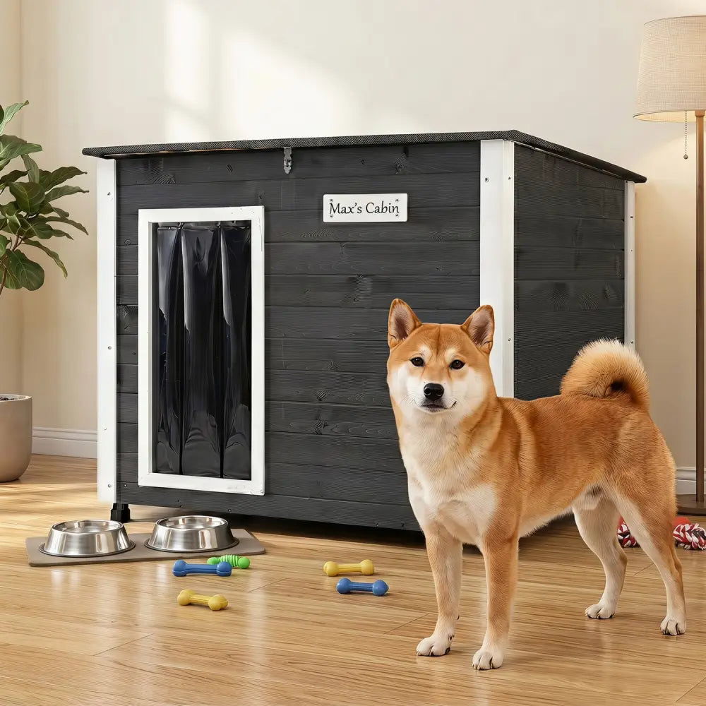 Wooden Dog House Outdoor with Natural Spruce Wood Frame Removable Floor and Openable Asphalt Roof-S - Dog Kennels