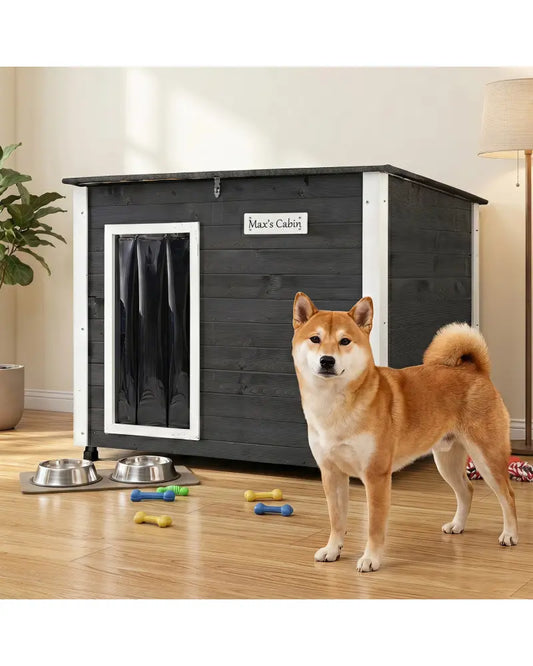 Wooden Dog House Outdoor with Natural Spruce Wood Frame Removable Floor and Openable Asphalt Roof-S - Dog Kennels