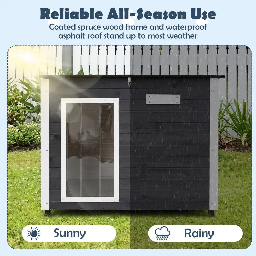 Wooden Dog House Outdoor with Natural Spruce Wood Frame Removable Floor and Openable Asphalt Roof-S - Dog Kennels