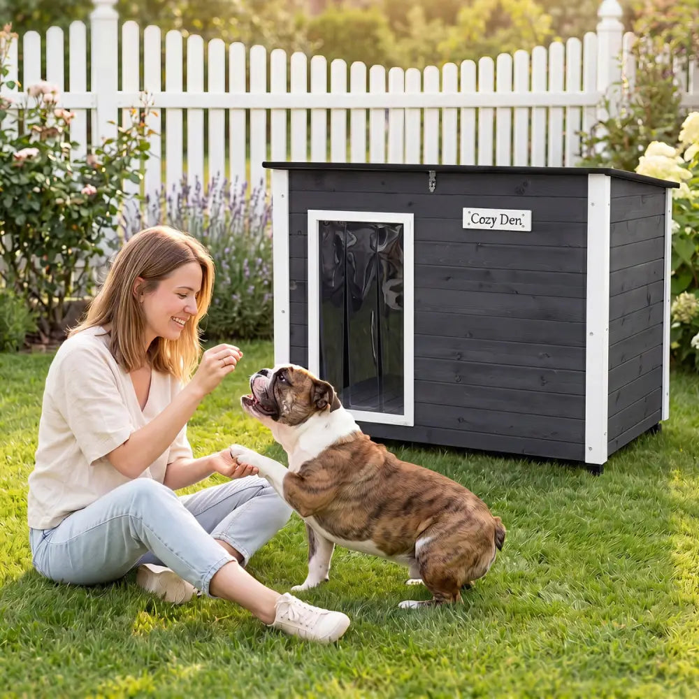 Wooden Dog House Outdoor with Natural Spruce Wood Frame Removable Floor and Openable Asphalt Roof-S - Dog Kennels