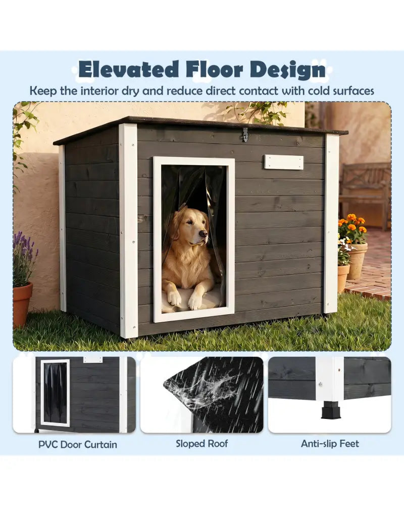 Wooden Dog House Outdoor with Natural Spruce Wood Frame Removable Floor and Openable Asphalt Roof-L - Dog Kennels