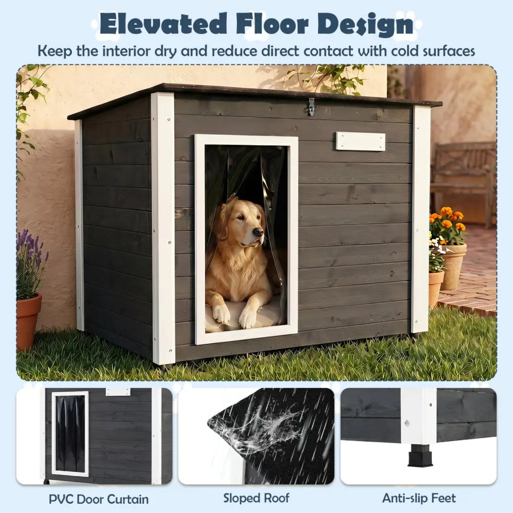 Wooden Dog House Outdoor with Natural Spruce Wood Frame Removable Floor and Openable Asphalt Roof-L - Dog Kennels