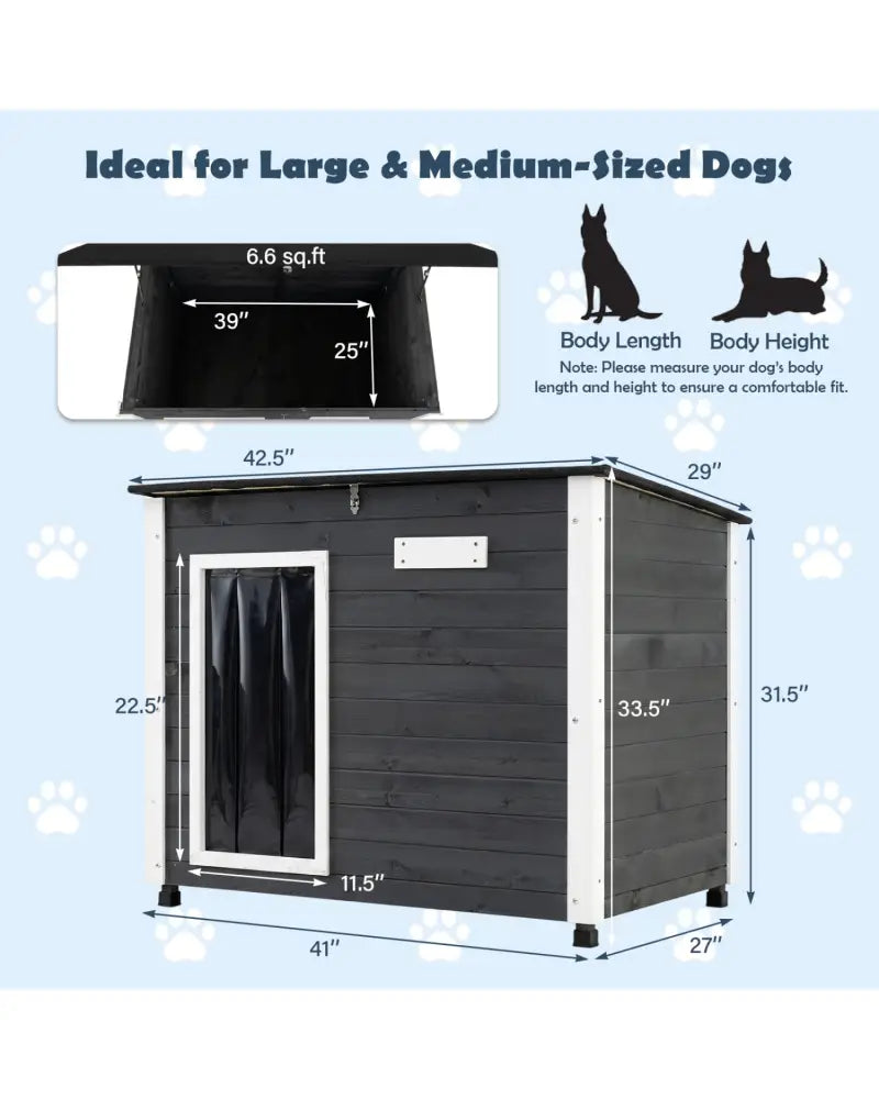 Wooden Dog House Outdoor with Natural Spruce Wood Frame Removable Floor and Openable Asphalt Roof-L - Dog Kennels