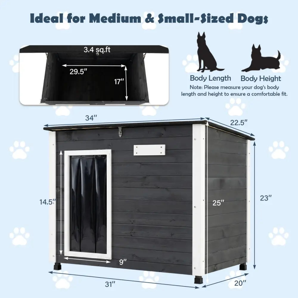 Wooden Dog House Outdoor with Natural Spruce Wood Frame Removable Floor and Openable Asphalt Roof-S - Dog Kennels