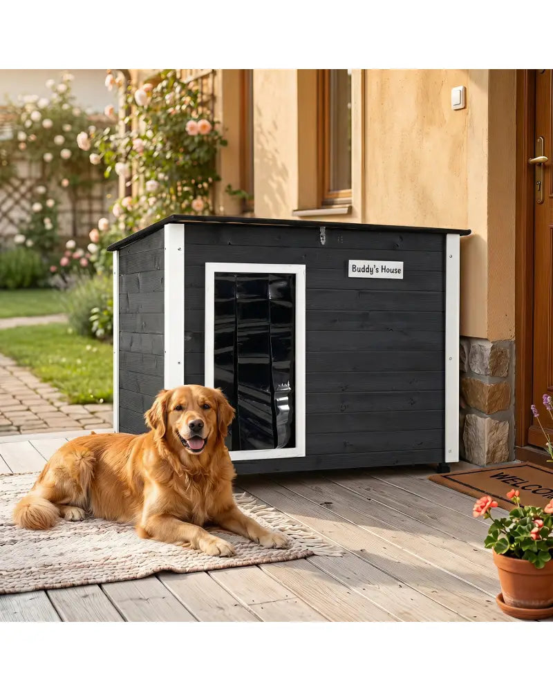 Wooden Dog House Outdoor with Natural Spruce Wood Frame Removable Floor and Openable Asphalt Roof-L - Dog Kennels