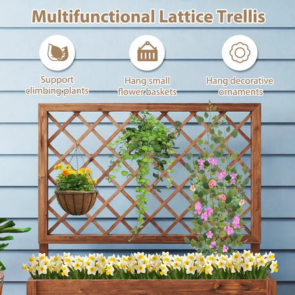Wooden Elevated Raised Garden Bed with Lattice Trelliswith Drainage Holes-Orange - Orange - Raised Garden Beds