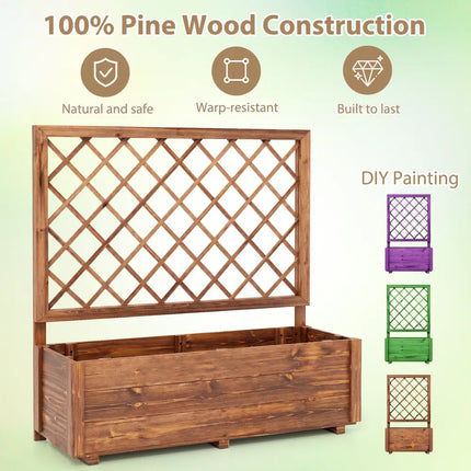 Wooden Elevated Raised Garden Bed with Lattice Trelliswith Drainage Holes-Orange - Orange - Raised Garden Beds