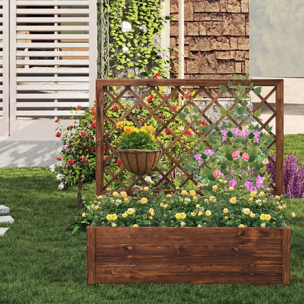 Wooden Elevated Raised Garden Bed with Lattice Trelliswith Drainage Holes-Orange - Orange - Raised Garden Beds