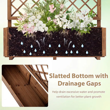 Wooden Elevated Raised Garden Bed with Lattice Trelliswith Drainage Holes-Orange - Orange - Raised Garden Beds