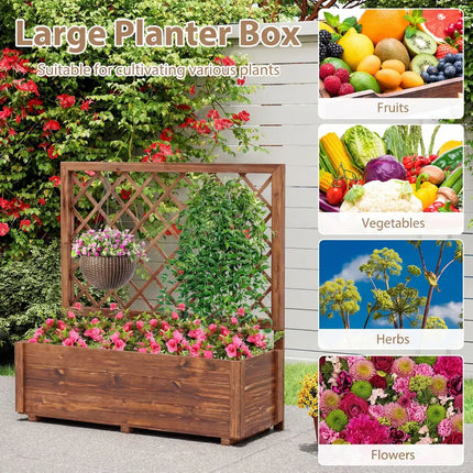 Wooden Elevated Raised Garden Bed with Lattice Trelliswith Drainage Holes-Orange - Orange - Raised Garden Beds