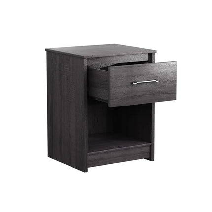 Wooden End Side Table Nightstand with Drawer Storage Shelf-Black - Black - Nightstands