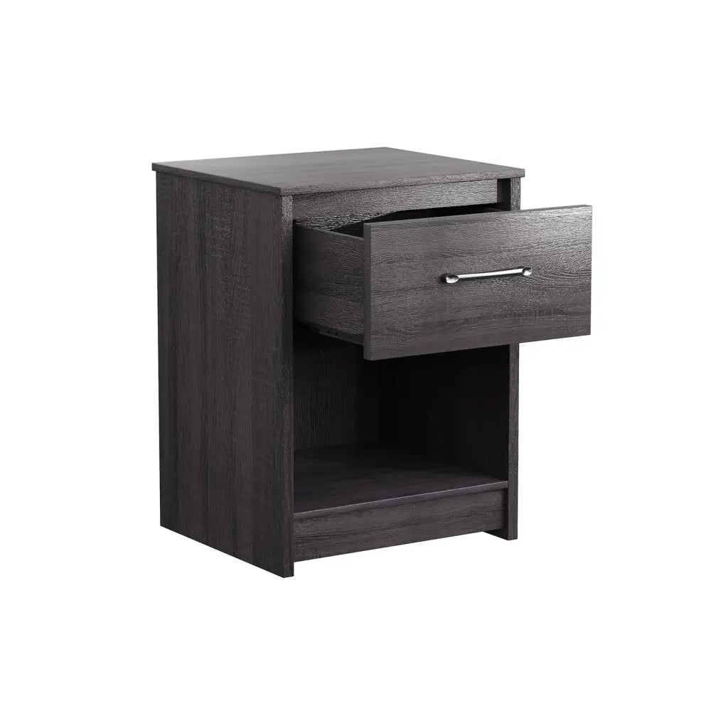 Wooden End Side Table Nightstand with Drawer Storage Shelf-Black - Black - Nightstands