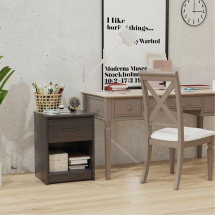 Wooden End Side Table Nightstand with Drawer Storage Shelf-Black - Black - Nightstands