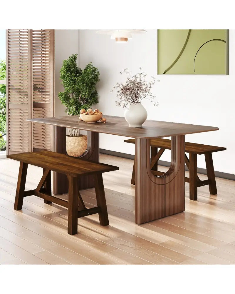 Wooden Entryway Bench Farmhouse Dining Bench with 400 LBS Weight Capacity-Brown - Brown - Shoe Racks & Storage Benches