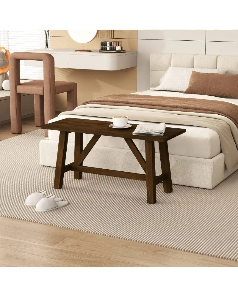 Wooden Entryway Bench Farmhouse Dining Bench with 400 LBS Weight Capacity-Brown - Brown - Shoe Racks & Storage Benches