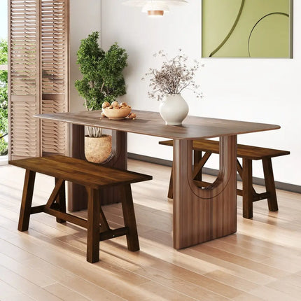 Wooden Entryway Bench Farmhouse Dining Bench with 400 LBS Weight Capacity-Brown - Brown - Shoe Racks & Storage Benches