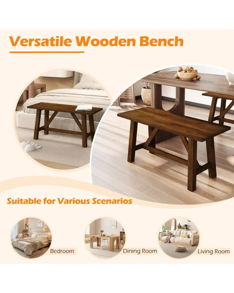 Wooden Entryway Bench Farmhouse Dining Bench with 400 LBS Weight Capacity-Brown - Brown - Shoe Racks & Storage Benches