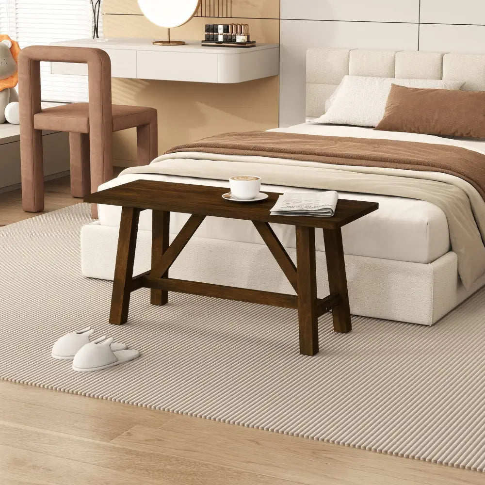 Wooden Entryway Bench Farmhouse Dining Bench with 400 LBS Weight Capacity-Brown - Brown - Shoe Racks & Storage Benches