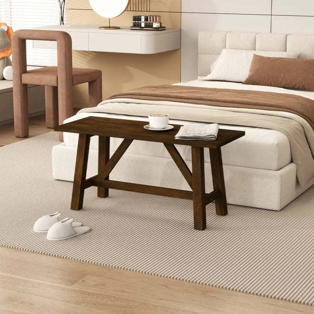 Wooden Entryway Bench Farmhouse Dining Bench with 400 LBS Weight Capacity-Brown - Brown - Shoe Racks & Storage Benches