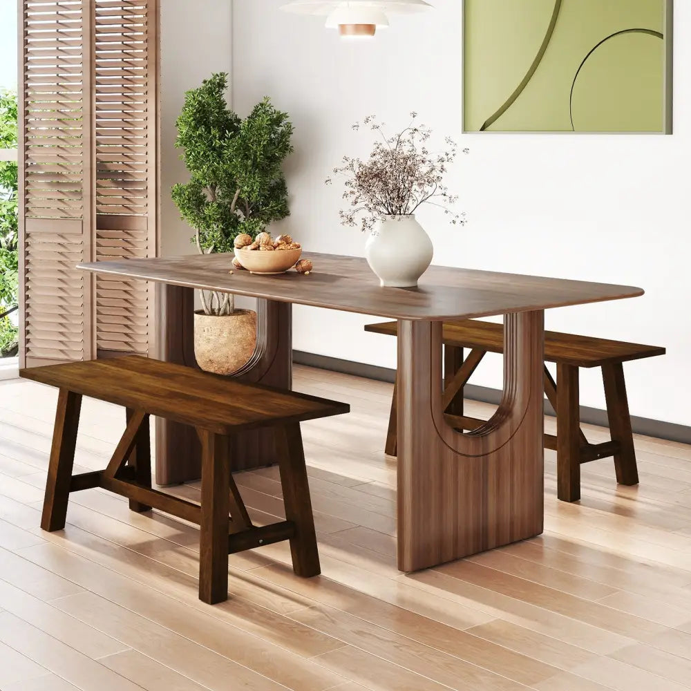 Wooden Entryway Bench Farmhouse Dining Bench with 400 LBS Weight Capacity-Brown - Brown - Shoe Racks & Storage Benches