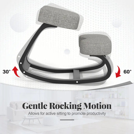 Wooden Ergonomic Rocking Kneeling Backless Chair with Padded Cushion-Grey - Gray - Kneeling Chairs