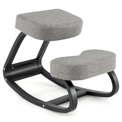 Wooden Ergonomic Rocking Kneeling Backless Chair with Padded Cushion-Grey - Gray - Kneeling Chairs